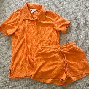 L space orange terry cloth set sz small